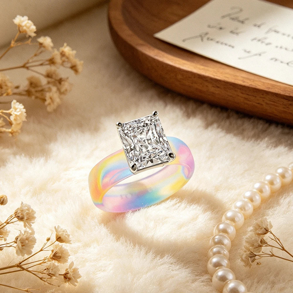 Colorful Silicone CZ Statement Ring